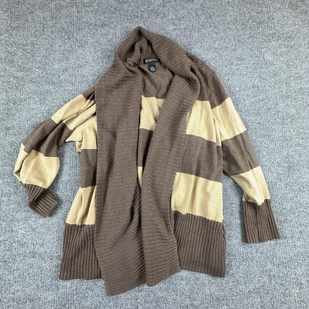 INC International Concepts Cardigan Sweater Womens 3X Brown Striped Open Front